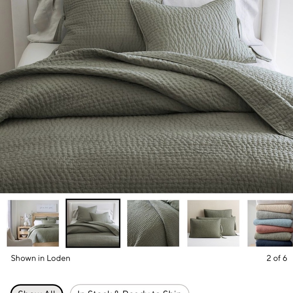 Pottery Barn Loden Quilted Coverlet Set - Loden Green WITH shams